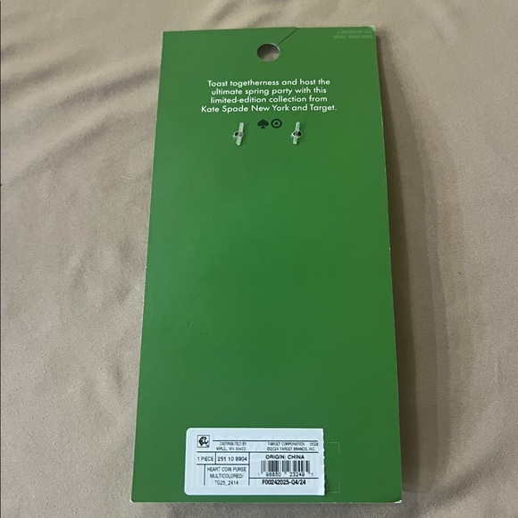 LAST ONE::Kate spade x Target Heart-Shaped Coinpurse Keychain Blue Green Stripes - Picture 6 of 6